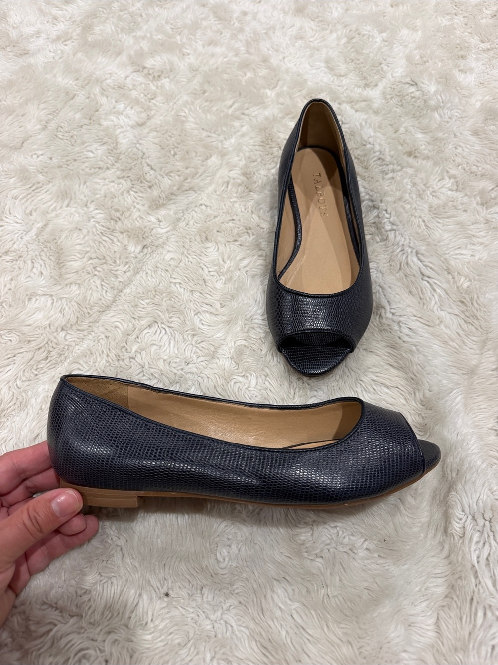 Talbots reptile-embossed leather peep-toe flats Woman’s Size 6 W